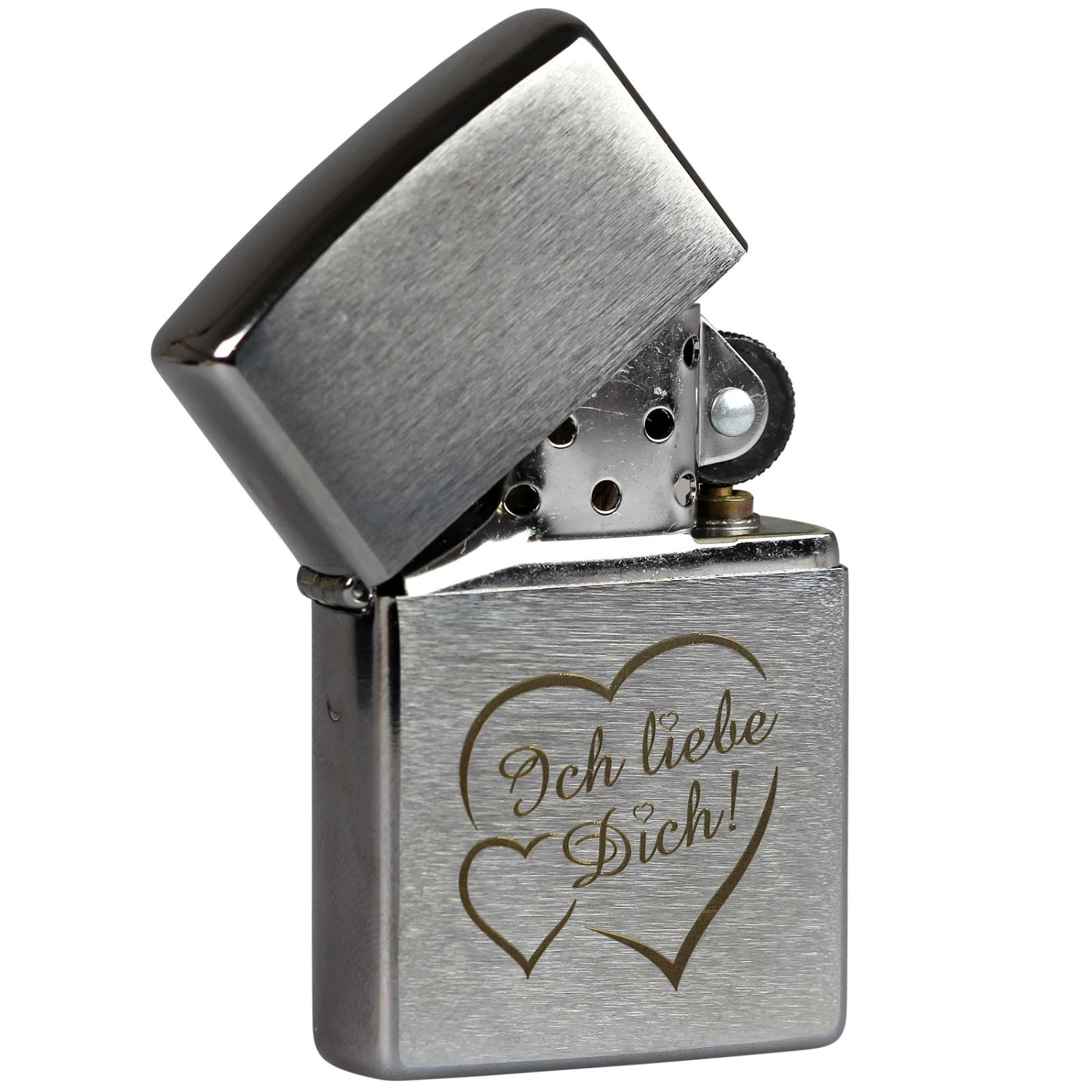 2. Foto Zippo Feuerzeug mit Gravur Ich liebe Dich und Herzen