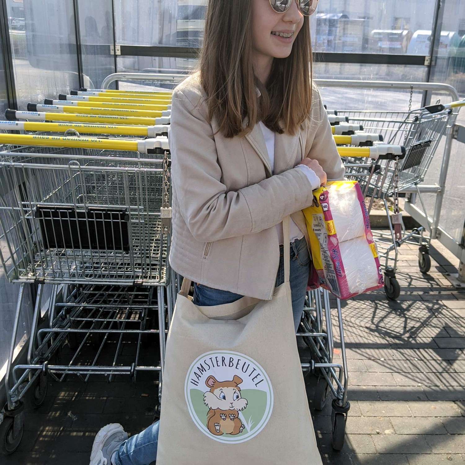 2. Foto Der HAMSTERBEUTEL Baumwolltasche Oeko-Tex® STANDARD 100 langer Henkel